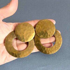 Large 3''' long oversized chunky vintage 1980s dangling brass earrings.